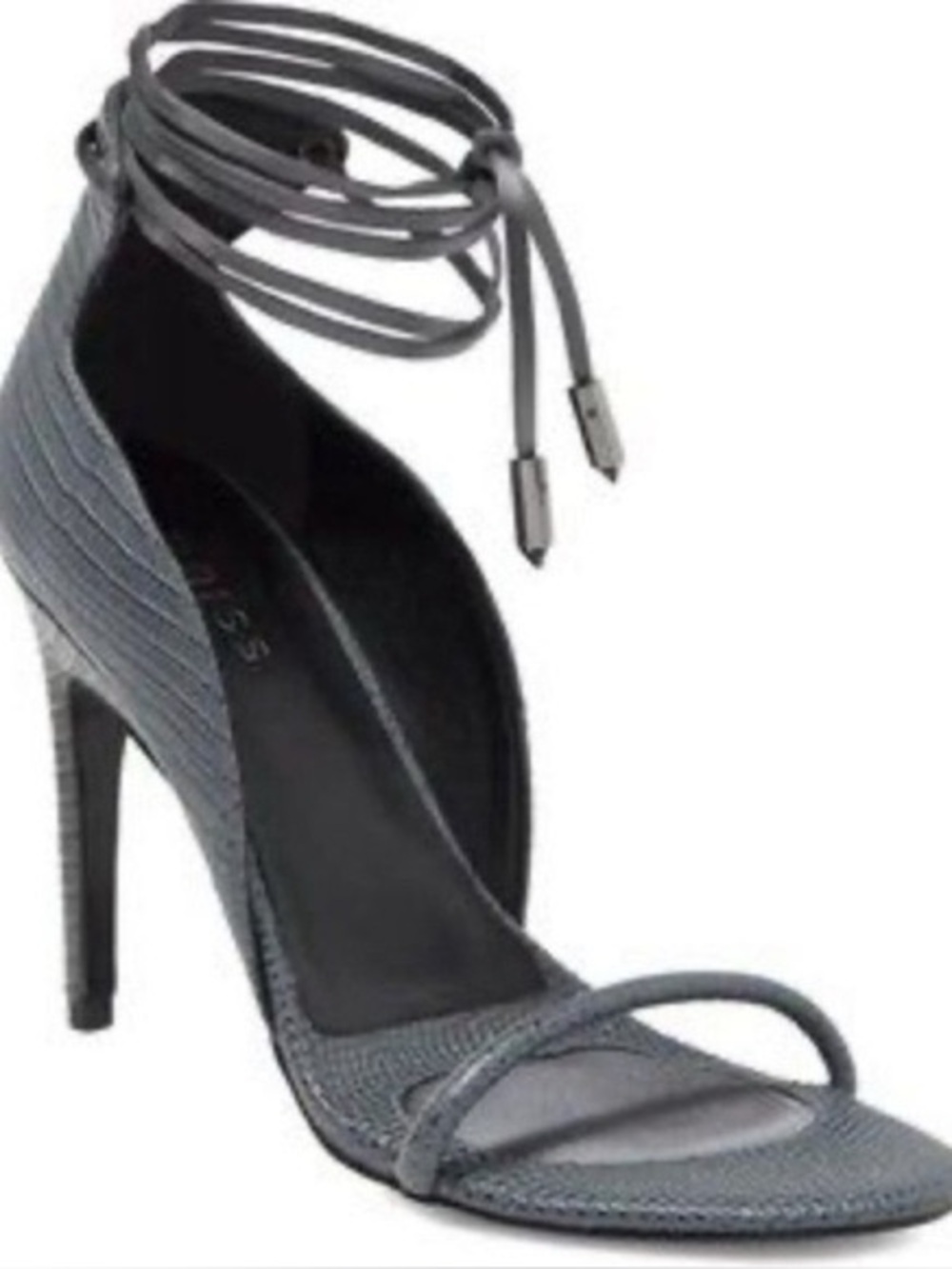 REISS Coco Ankle Tie Lizard Embossed Leather Sandals Heels Grey 37 US 6.5 / 7
